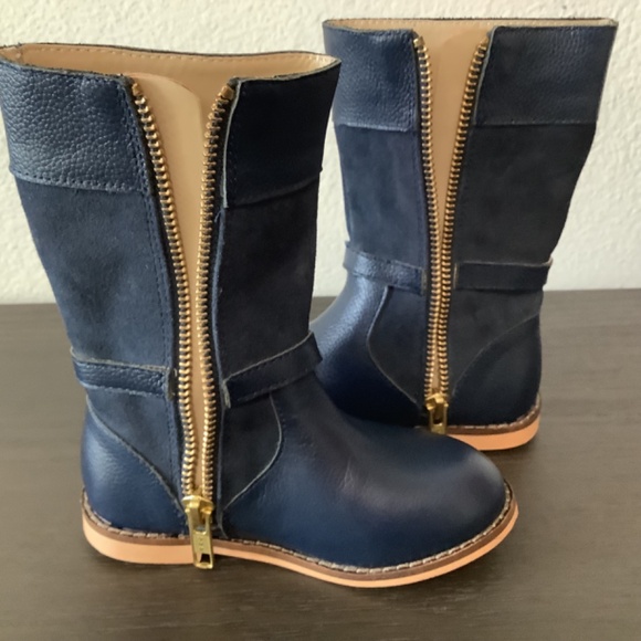 JANIE JACK NAVY LEATHER SUEDE TALL BOOTS EQUESTRIAN GIRLS SIZE 7 - Picture 5 of 7